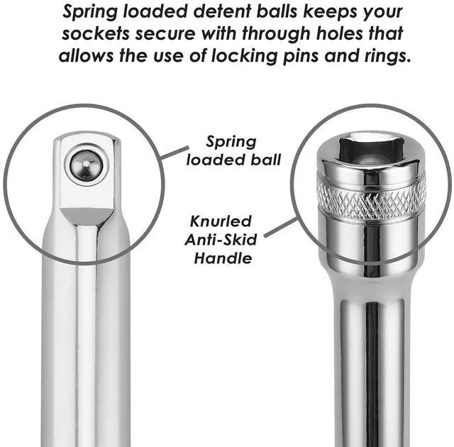 Alt view image 3 of 7 - 10 Pieces Drive Tool Accessory Set, Includes Socket Adapters, Extension Bars and Universal Joints, Premium Chrome Vanadium Steel Construction - 1/4-inch, 3/8-inch and 1/2-inch Drive Sizes