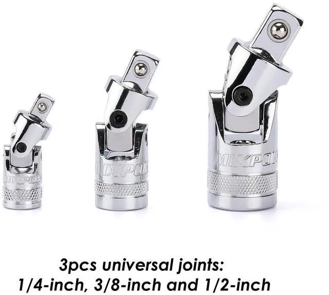 Alt view image 4 of 7 - 10 Pieces Drive Tool Accessory Set, Includes Socket Adapters, Extension Bars and Universal Joints, Premium Chrome Vanadium Steel Construction - 1/4-inch, 3/8-inch and 1/2-inch Drive Sizes