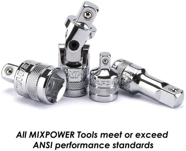 Alt view image 6 of 7 - 10 Pieces Drive Tool Accessory Set, Includes Socket Adapters, Extension Bars and Universal Joints, Premium Chrome Vanadium Steel Construction - 1/4-inch, 3/8-inch and 1/2-inch Drive Sizes