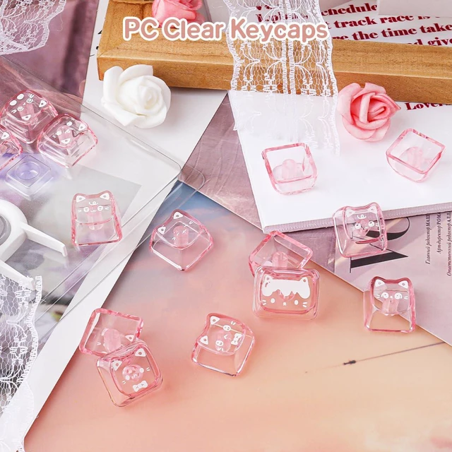 Alt view image 2 of 7 - 21 Keys Crystal Jelly Transparent Keycaps, PC Material Heart Shaped Keycaps | Meow Meow Squad Personalized Cute Cat Keycaps, Mao Profile Keycap for DIY MX Switches Mechanical Keyboards