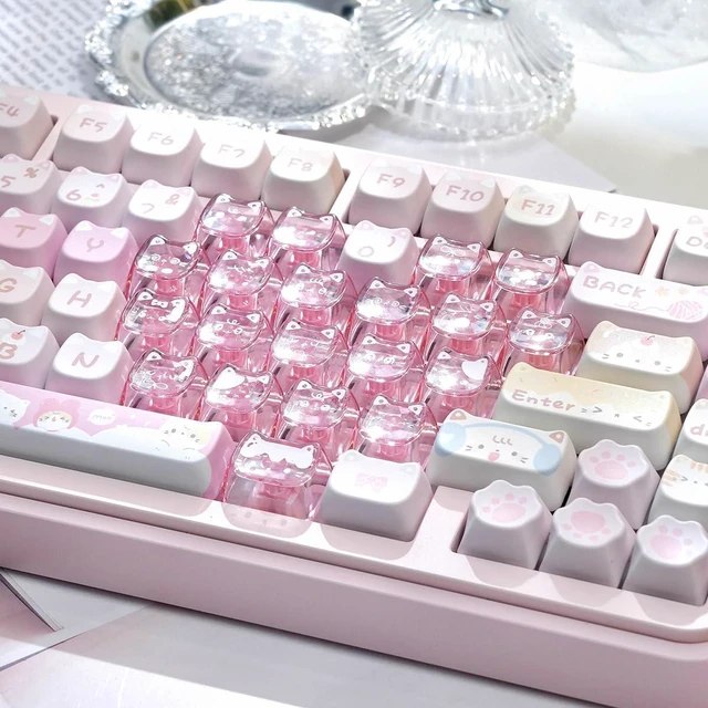 Alt view image 4 of 7 - 21 Keys Crystal Jelly Transparent Keycaps, PC Material Heart Shaped Keycaps | Meow Meow Squad Personalized Cute Cat Keycaps, Mao Profile Keycap for DIY MX Switches Mechanical Keyboards