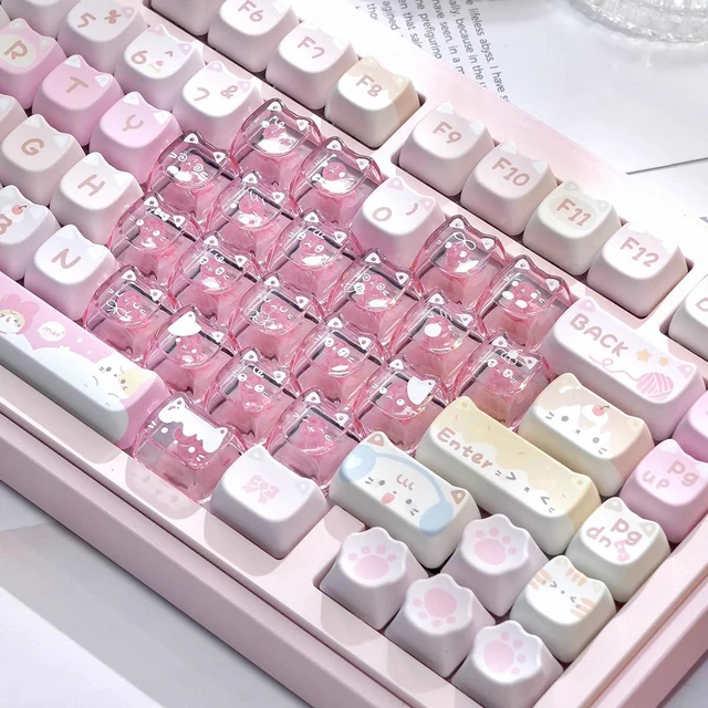 Alt view image 3 of 7 - 21 Keys Crystal Jelly Transparent Keycaps, PC Material Heart Shaped Keycaps | Meow Meow Squad Personalized Cute Cat Keycaps, Mao Profile Keycap for DIY MX Switches Mechanical Keyboards