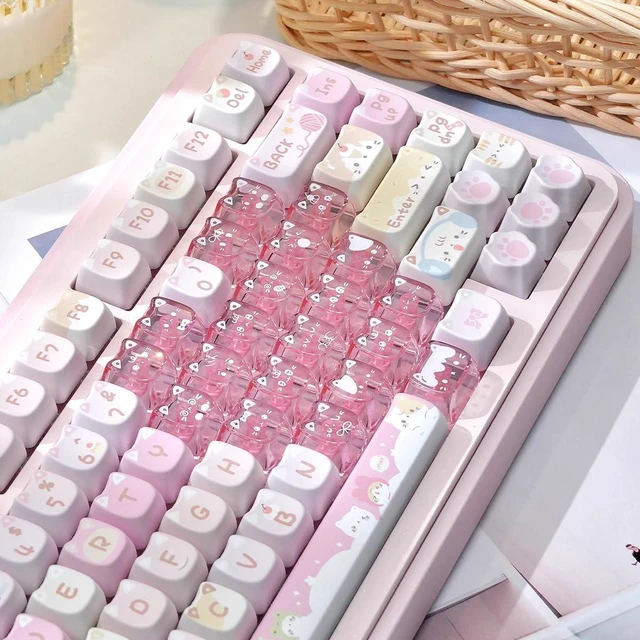 Alt view image 5 of 7 - 21 Keys Crystal Jelly Transparent Keycaps, PC Material Heart Shaped Keycaps | Meow Meow Squad Personalized Cute Cat Keycaps, Mao Profile Keycap for DIY MX Switches Mechanical Keyboards