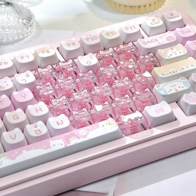 Alt view image 7 of 7 - 21 Keys Crystal Jelly Transparent Keycaps, PC Material Heart Shaped Keycaps | Meow Meow Squad Personalized Cute Cat Keycaps, Mao Profile Keycap for DIY MX Switches Mechanical Keyboards