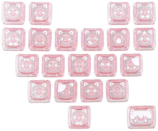 Main image of 21 Keys Crystal Jelly Transparent Keycaps, PC Material Heart Shaped Keycaps | Meow Meow Squad Personalized Cute Cat Keycaps, Mao Profile Keycap for DIY MX Switches Mechanical Keyboards