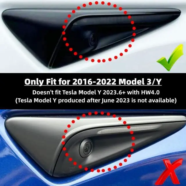 Alt view image 2 of 6 - Model 3/Y Turn Signal Side Camera Protection Cover Decoration Accessories Only Fit for 2016-2022 Tesla Model 3/Y/X/S Autopilot 2.0-3.0 and No for 2023~2026 (Glossy Carbon Fiber Pattern)2PCS