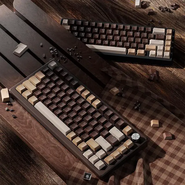 Alt view image 5 of 7 - XVX Shine Through Keycaps -133 Keys Cherry Profile Double Shot PBT Keycaps Compatible for 60%/75%/100% Retro Gaming Mechanical Keyboard-Coffee Brown