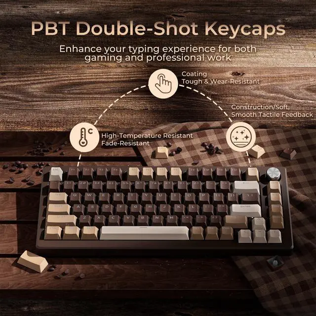 Alt view image 7 of 7 - XVX Shine Through Keycaps -133 Keys Cherry Profile Double Shot PBT Keycaps Compatible for 60%/75%/100% Retro Gaming Mechanical Keyboard-Coffee Brown
