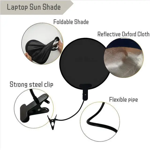 Alt view image 2 of 7 - Laptop Sun Shade for Working Outside - Heat Reflective, Waterproof, Foldable, Adjustable, and Portable Sunshade With Flexible Clip Stand