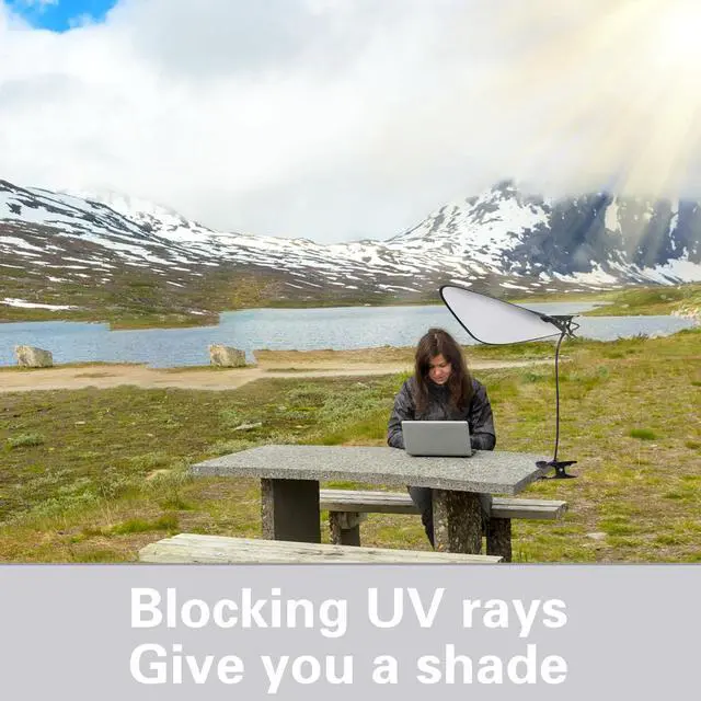Alt view image 5 of 6 - 2-in-1 Flexible Clip Stand Adjustable Sun Shade for Outside Use - Portable Laptop Visor, Foldable SunShade Cover for Computers, Beach Chairs, Pets, Strollers