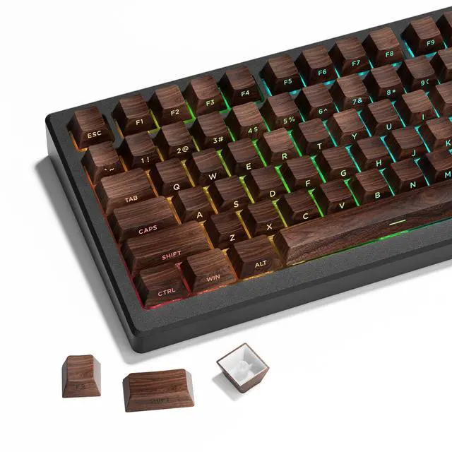 Main image of XVX PBT Keycaps - Side Print Shine Through Custom Keycaps 60 65 75 100 Percent, Retro Dye Sub & Double Shot Key caps Set 126 Keys, Cherry Profile for Mechanical Keyboard, Walnut Textures