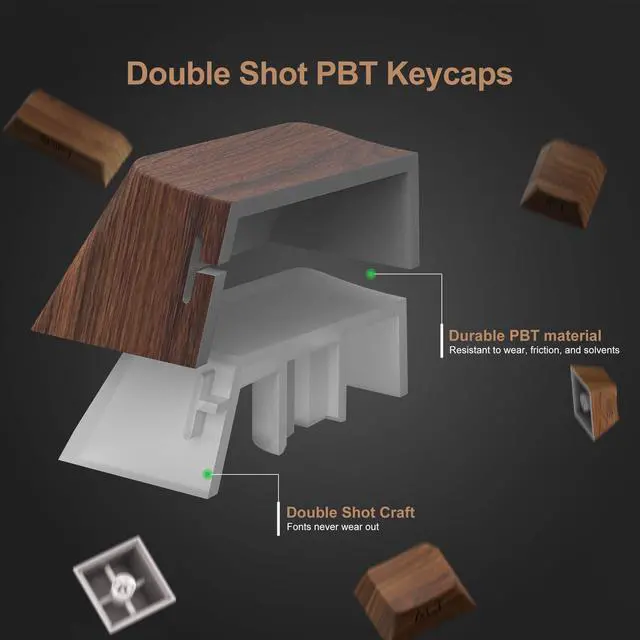Alt view image 6 of 6 - XVX PBT Keycaps - Side Print Shine Through Custom Keycaps 60 65 75 100 Percent, Retro Dye Sub & Double Shot Key caps Set 126 Keys, Cherry Profile for Mechanical Keyboard, Walnut Textures