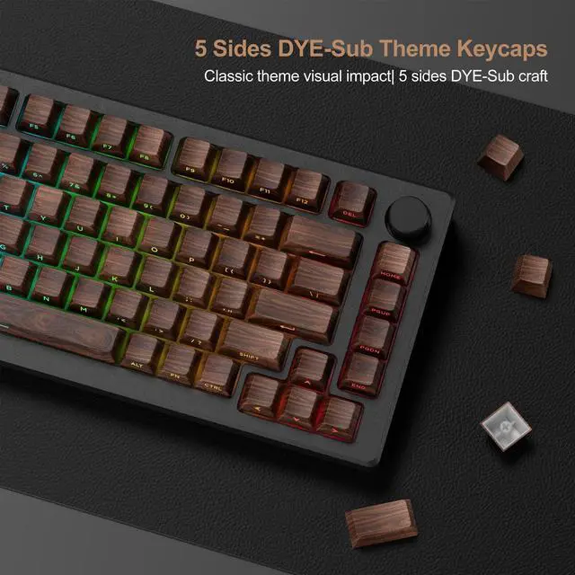 Alt view image 4 of 6 - XVX PBT Keycaps - Side Print Shine Through Custom Keycaps 60 65 75 100 Percent, Retro Dye Sub & Double Shot Key caps Set 126 Keys, Cherry Profile for Mechanical Keyboard, Walnut Textures