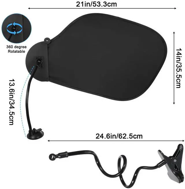 Alt view image 2 of 7 - Cubicle Shade & Desk Shade Adjustable Cubicle Light Shield to Block Overhead Light & Glare Portable Office with Suction Cup Clamp for Laptop, Monitor or Outdoor Use