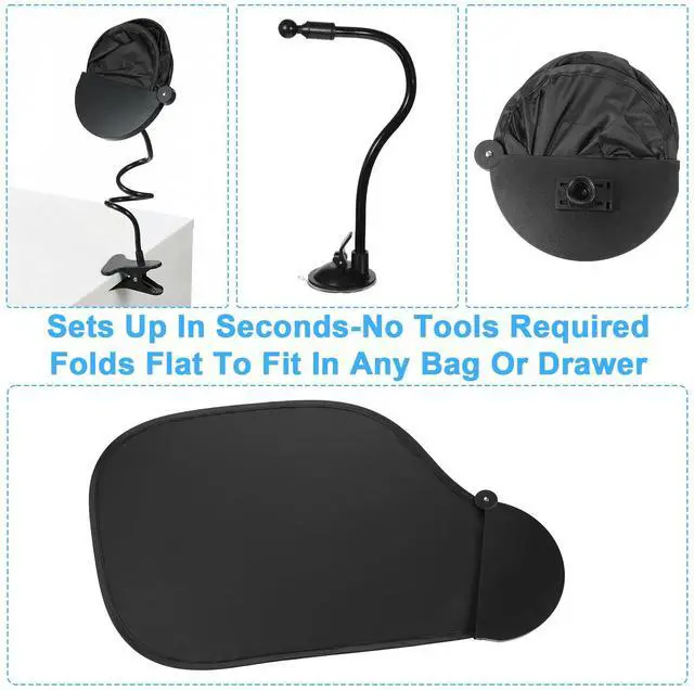 Alt view image 4 of 7 - Cubicle Shade & Desk Shade Adjustable Cubicle Light Shield to Block Overhead Light & Glare Portable Office with Suction Cup Clamp for Laptop, Monitor or Outdoor Use