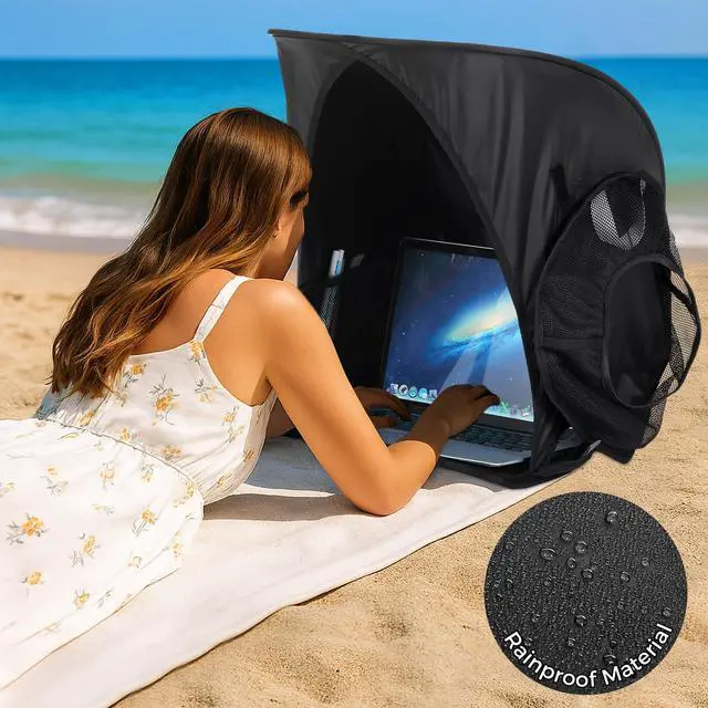 Alt view image 3 of 7 - Portable Laptop Sun Shade Foldable Tent for Working Outside Travel Sun Shield for 13-16 inch Privacy Hood Heat & UV Reflective Waterproof Fabric