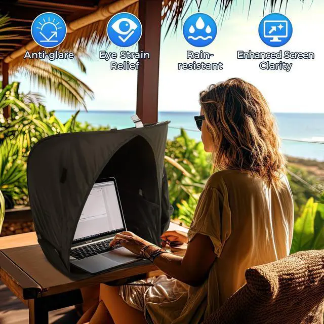 Alt view image 2 of 7 - Portable Laptop Sun Shade Foldable Tent for Working Outside Travel Sun Shield for 13-16 inch Privacy Hood Heat & UV Reflective Waterproof Fabric