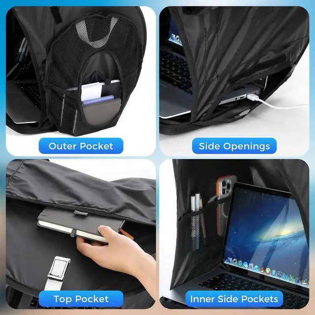 Alt view image 4 of 7 - Portable Laptop Sun Shade Foldable Tent for Working Outside Travel Sun Shield for 13-16 inch Privacy Hood Heat & UV Reflective Waterproof Fabric