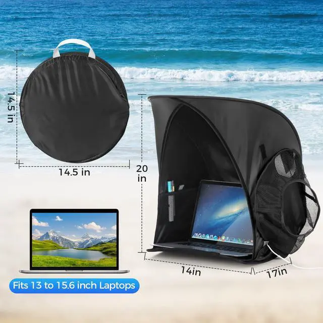 Alt view image 5 of 7 - Portable Laptop Sun Shade Foldable Tent for Working Outside Travel Sun Shield for 13-16 inch Privacy Hood Heat & UV Reflective Waterproof Fabric
