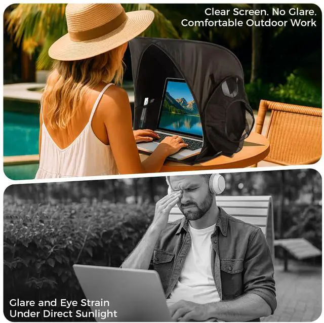 Alt view image 6 of 7 - Portable Laptop Sun Shade Foldable Tent for Working Outside Travel Sun Shield for 13-16 inch Privacy Hood Heat & UV Reflective Waterproof Fabric