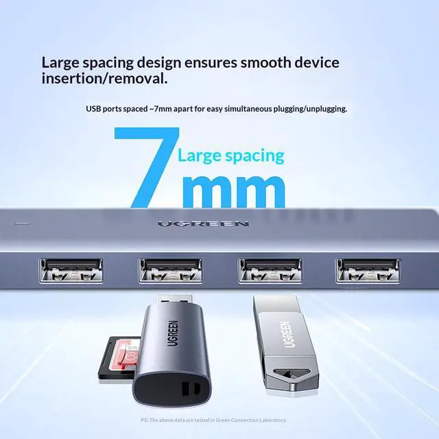 Alt view image 5 of 7 - UGREEN USB 3.0 Hub 4-Port, 2m, Classic USB Expansion Adapter, 5 Gbps High-Speed USB Hub with Type-C Power Port, Compatible with Laptops and Desktops, Supports 18 TB Hard Drives, Keyboards, Mice