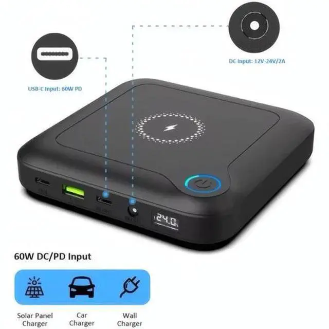 Alt view image 2 of 4 - Laptop Power Bank 24000mAh 100W USB-C PDQi Wireless, DC Output, Travel Charger
