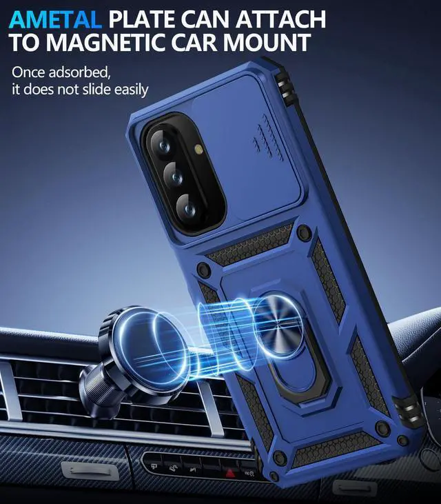 Alt view image 5 of 7 - for Samsung Galaxy A17 5G Case with Screen Protector & Slide Camera Lens Cover,Built-in 360°Rotate Magnetic Ring Stand Shockproof Protective Phone Case for Samsung A17 Case (Blue)