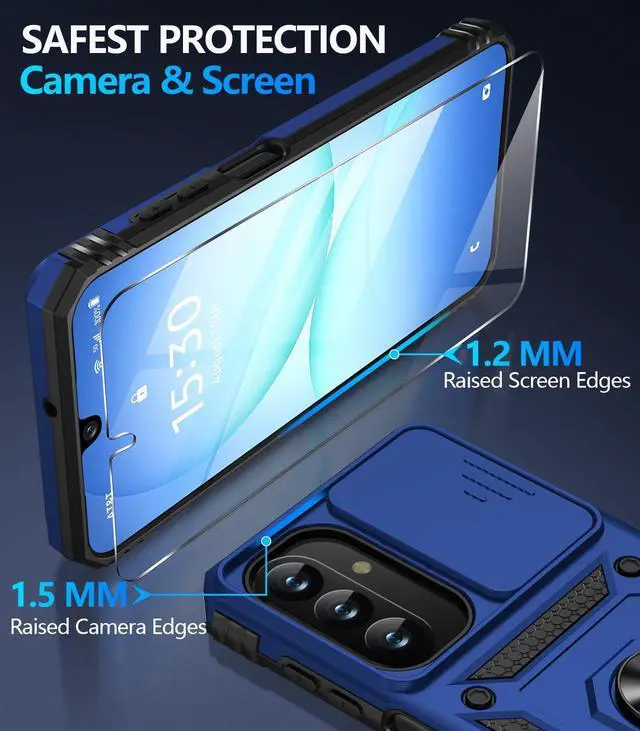 Alt view image 7 of 7 - for Samsung Galaxy A17 5G Case with Screen Protector & Slide Camera Lens Cover,Built-in 360°Rotate Magnetic Ring Stand Shockproof Protective Phone Case for Samsung A17 Case (Blue)
