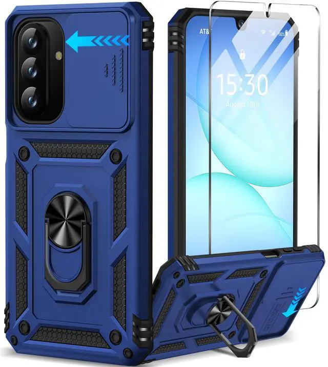 Main image of for Samsung Galaxy A17 5G Case with Screen Protector & Slide Camera Lens Cover,Built-in 360°Rotate Magnetic Ring Stand Shockproof Protective Phone Case for Samsung A17 Case (Blue)