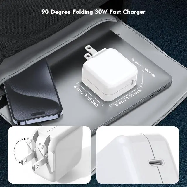Alt view image 5 of 7 - 10FT Mac Book Air Mac Book Charger Fast Charging, 2Pack 30W USB C Charging Phone Laptop Charger 10Foot Extra Long USB C Cable for MacBook Pro 16/15/14/13 Inch, MacBook Air 13 Inch/ iPad Pro/iPhone 15