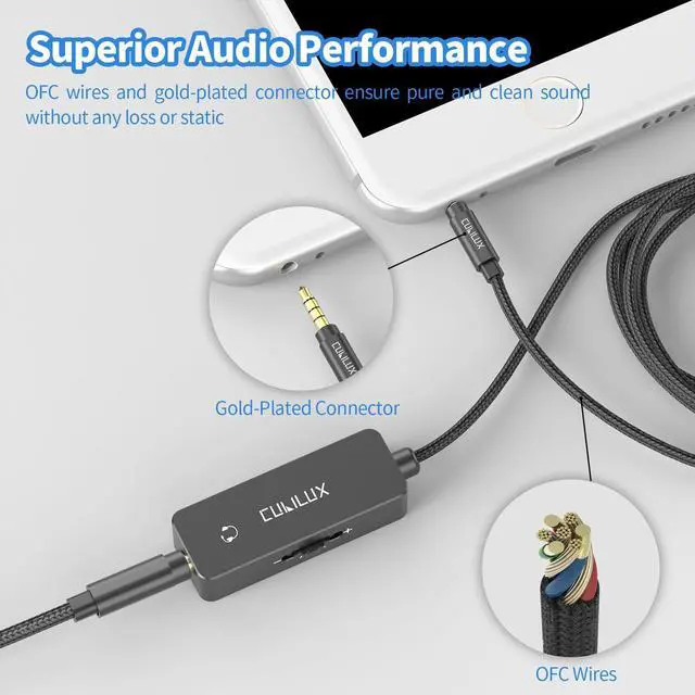 Alt view image 5 of 6 - 3.5mm TRRS Volume Attenuator Cable, 1/8-inch Headphone Extension Cord with Audio Volume Control, in-Line Volume Controller for Earphones, Speaker, 4 Feet
