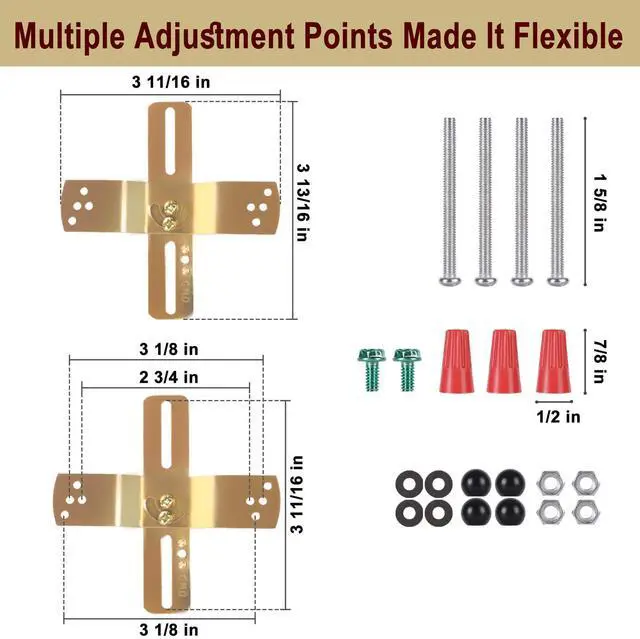 Alt view image 2 of 5 - 2Pack 4" Light Fixture Mounting Brackets, Adjustable Mounting Plates for Standard 4" Electric Box, Light Crossbar Set with Screw and Nuts for Wall Light, Close to Ceiling Light, Pendant