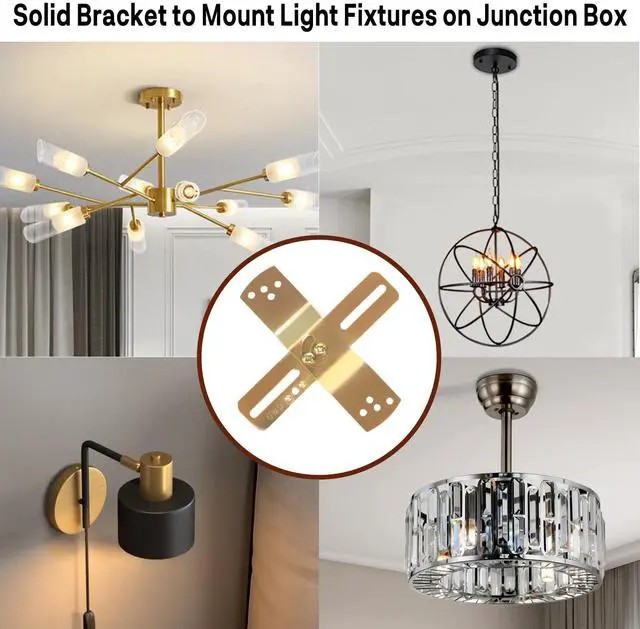 Alt view image 5 of 5 - 2Pack 4" Light Fixture Mounting Brackets, Adjustable Mounting Plates for Standard 4" Electric Box, Light Crossbar Set with Screw and Nuts for Wall Light, Close to Ceiling Light, Pendant