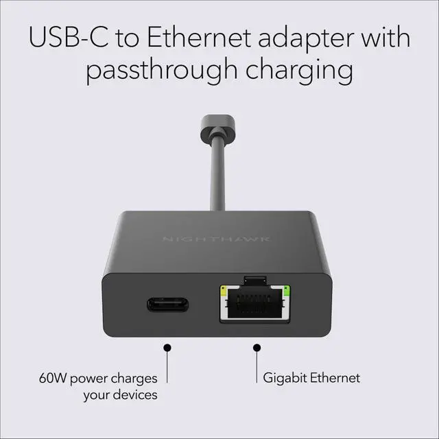Alt view image 2 of 6 - Nighthawk USB-C to Ethernet Adapter with 60W Passthrough Charging (USB2ETH) Fast Wired Gigabit Ethernet Universally Compatible with Nighthawk Mobile Hotspots, Laptops, Tablets & More