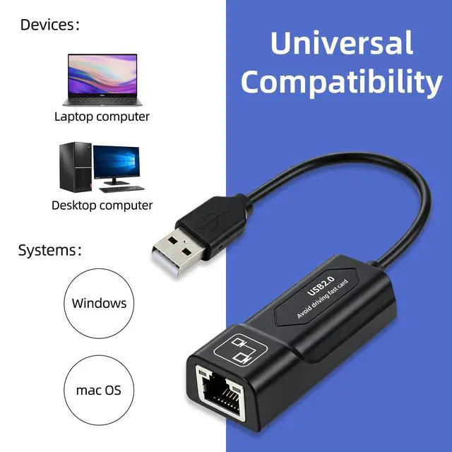 Alt view image 3 of 5 - Ethernet to USB,USB to Ethernet Adapter,100Mbps to USB 2.0Network Adapter for Laptop Computer,Desktop Computer,MacBook Pro,Compatible with Windows, macOS, and Linux
