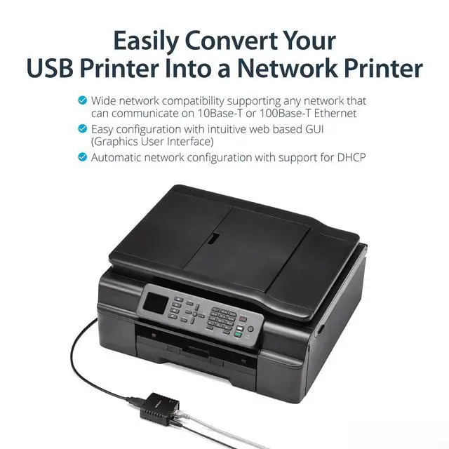 Alt view image 2 of 6 - 1-Port USB 2.0 Network Print Server, 10/100 Mbps Auto-sensing, Wired Ethernet LAN USB Printer Server Adapter, TAA Compliant