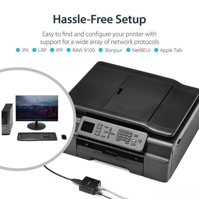 Alt view image 4 of 6 - 1-Port USB 2.0 Network Print Server, 10/100 Mbps Auto-sensing, Wired Ethernet LAN USB Printer Server Adapter, TAA Compliant