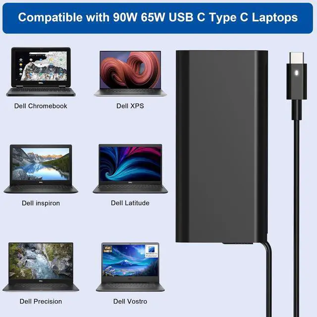 Alt view image 3 of 7 - New 130W USB C Charge Replacement for Dell Laptop Charge Latitude 3520 5420 5520 5540 5550 7420 Inspiron 14 16 7620 Type C Dell Type C AC Adapter Power Cord