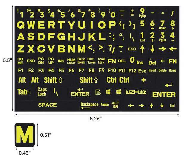 Alt view image 3 of 7 - 2PCS English Keyboard Stickers, Large Letters Full Set Keyboard Letter Replacement Stickers for Laptop PC Computer, Matte English Keyboard Alphabet Sticker Black Background with Yellow Lettering