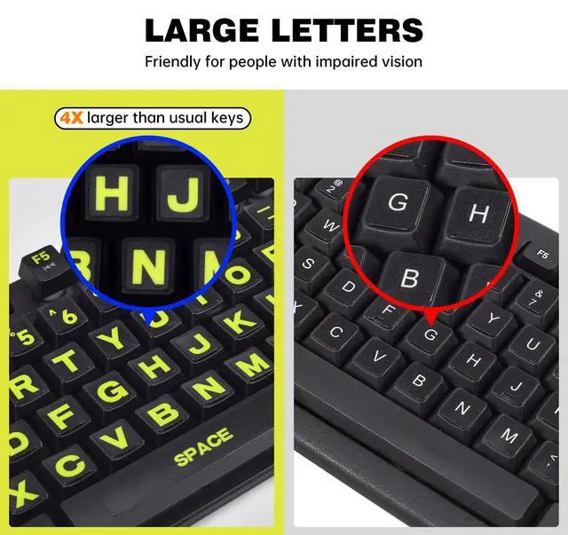 Alt view image 4 of 7 - 2PCS English Keyboard Stickers, Large Letters Full Set Keyboard Letter Replacement Stickers for Laptop PC Computer, Matte English Keyboard Alphabet Sticker Black Background with Yellow Lettering