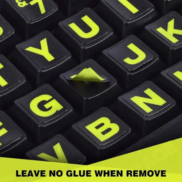 Alt view image 5 of 7 - 2PCS English Keyboard Stickers, Large Letters Full Set Keyboard Letter Replacement Stickers for Laptop PC Computer, Matte English Keyboard Alphabet Sticker Black Background with Yellow Lettering