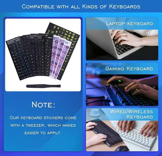 Alt view image 7 of 7 - 2PCS English Keyboard Stickers, Large Letters Full Set Keyboard Letter Replacement Stickers for Laptop PC Computer, Matte English Keyboard Alphabet Sticker Black Background with Yellow Lettering