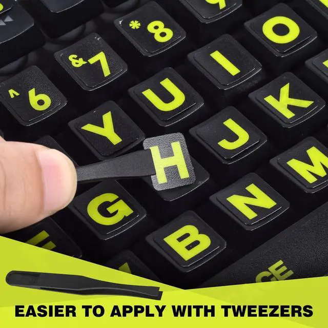 Alt view image 6 of 7 - 2PCS English Keyboard Stickers, Large Letters Full Set Keyboard Letter Replacement Stickers for Laptop PC Computer, Matte English Keyboard Alphabet Sticker Black Background with Yellow Lettering