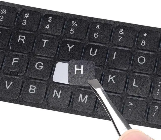 Main image of 2PCS Universal English Keyboard Stickers Letters with Tweezer, Keyboard Stickers Black Background with White Lettering, Keyboard Letters Replacement Sticker for PC Laptop Desktop Computer -English