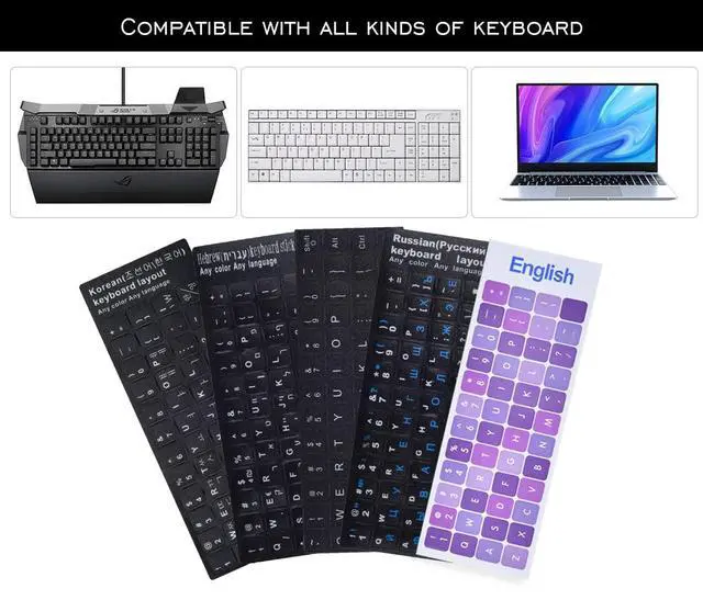 Alt view image 6 of 6 - 2PCS Universal English Keyboard Stickers Letters with Tweezer, Keyboard Stickers Black Background with White Lettering, Keyboard Letters Replacement Sticker for PC Laptop Desktop Computer -English