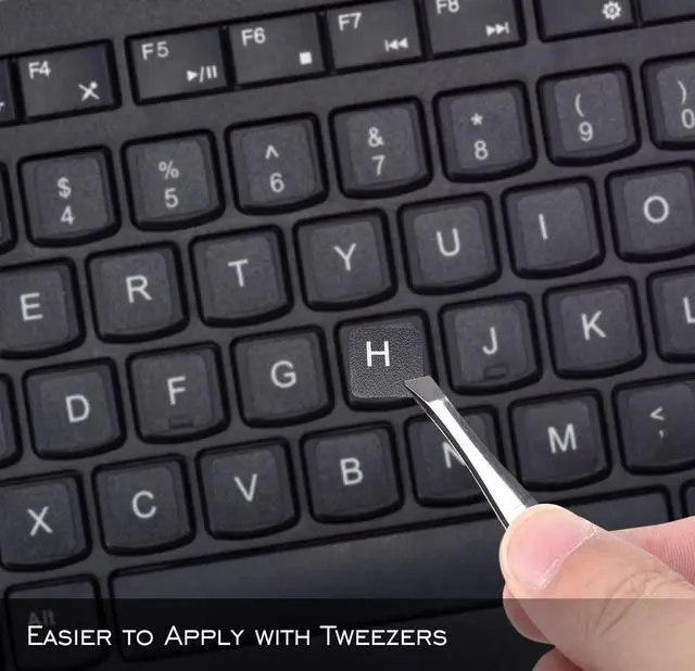 Alt view image 5 of 6 - 2PCS Universal English Keyboard Stickers Letters with Tweezer, Keyboard Stickers Black Background with White Lettering, Keyboard Letters Replacement Sticker for PC Laptop Desktop Computer -English