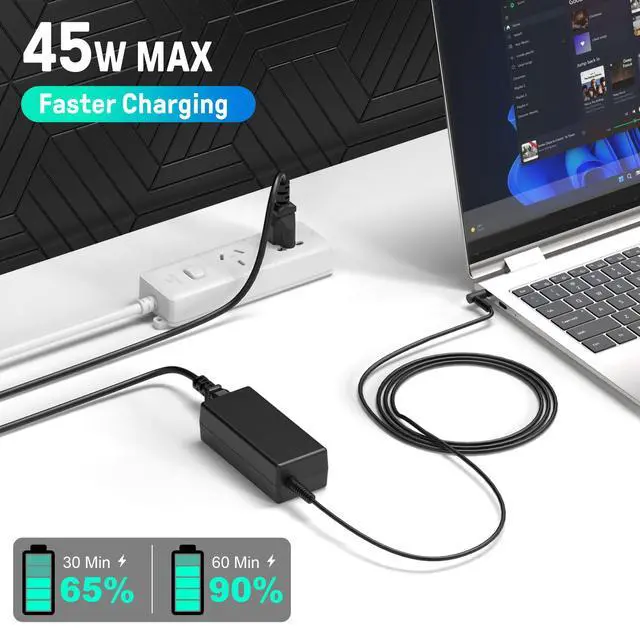 Alt view image 7 of 7 - 45W Laptop Charger for HP Laptop Computer,19.5V 2.31A Smart Blue Tip Power Adapter for HP Pavilion x360,Envy 11 13 15,EliteBook 840 G3 G5,Chromebook,Spectre,Stream 11 13 14 ProBook Notebook AC Adapter