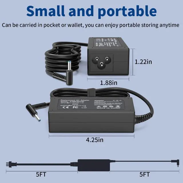 Alt view image 3 of 7 - 45W Charger Replacement for HP Laptop Charger, Blue Tip,19.5V 2.31A