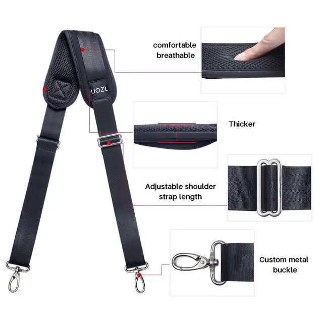 Alt view image 3 of 7 - 59 Inch Shoulder Straps, Soft with Ultra-Thick Fixed Shoulder Pad, Two Way Independently Adjustable Buckle Replacement Straps for Laptop Bag Messenger Bag Tool Bag Luggage,Black