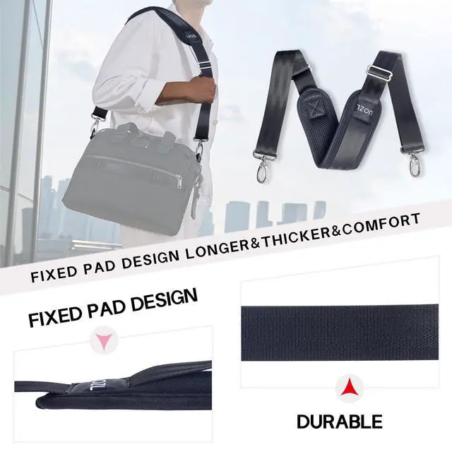 Alt view image 5 of 7 - 59 Inch Shoulder Straps, Soft with Ultra-Thick Fixed Shoulder Pad, Two Way Independently Adjustable Buckle Replacement Straps for Laptop Bag Messenger Bag Tool Bag Luggage,Black